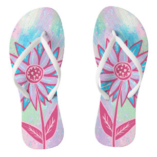 Cute Hand-drawn Pastel Flower Flip Flops