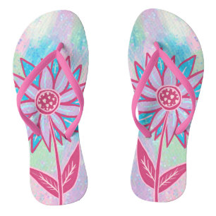 Cute Hand-drawn Pastel Flower Flip Flops
