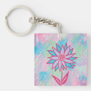 Cute Hand-drawn Pastel Flower Key Ring