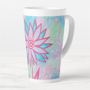 Cute Hand-drawn Pastel Flower Latte Mug