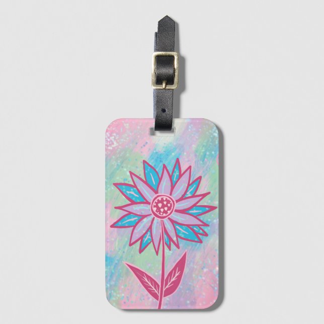 Cute Hand-drawn Pastel Flower Luggage Tag (Front Vertical)