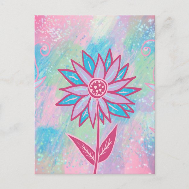 Cute Hand-drawn Pastel Flower Postcard (Front)