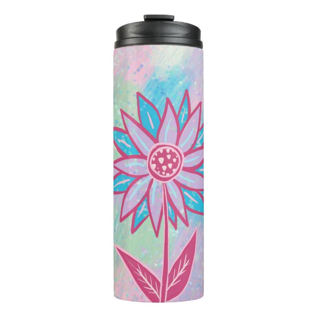 Cute Hand-drawn Pastel Flower Thermal Tumbler (Front)