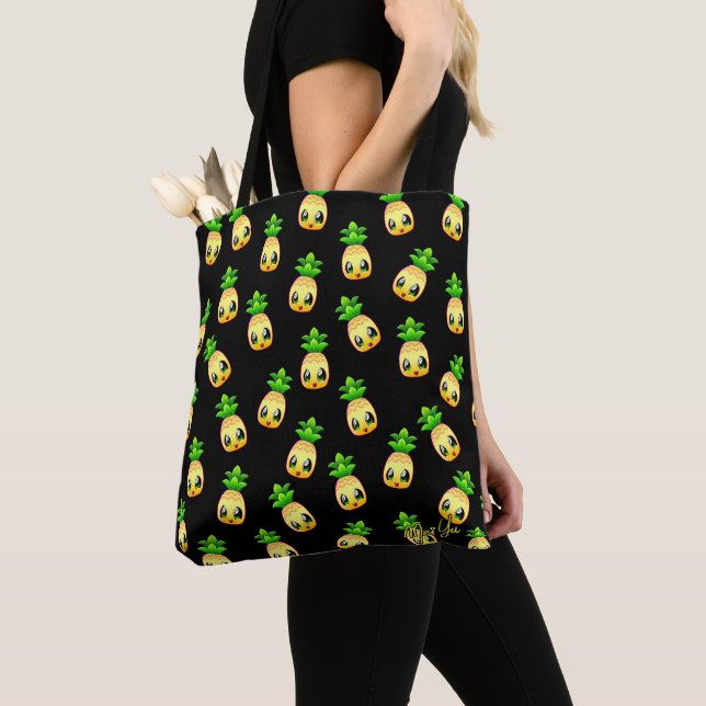 Cute Hand Drawn Pineapple Pattern Tote Bag (Close Up)