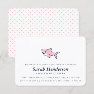 Cute Hand-Drawn Pink Shark Baby Shower Girl Invitation