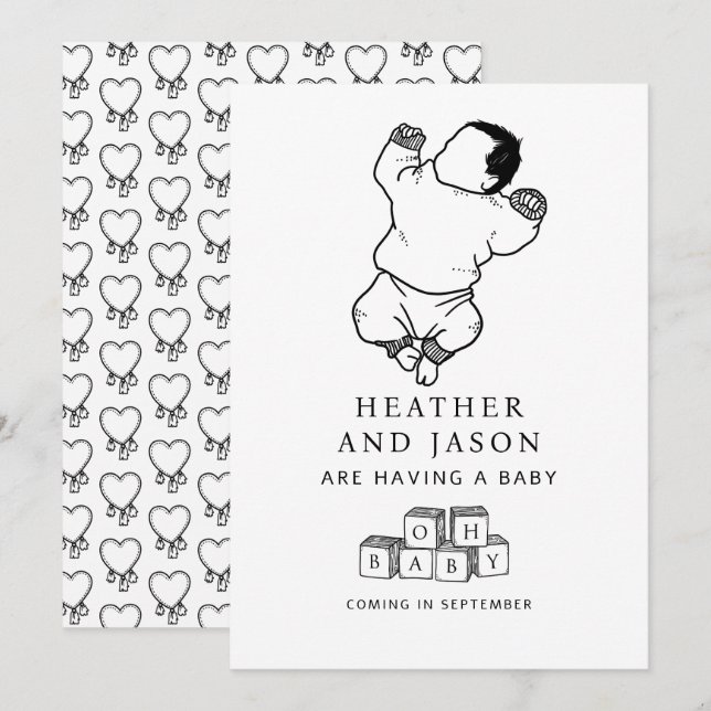Cute Hand Drawn Pregnancy Announcement (Front/Back)