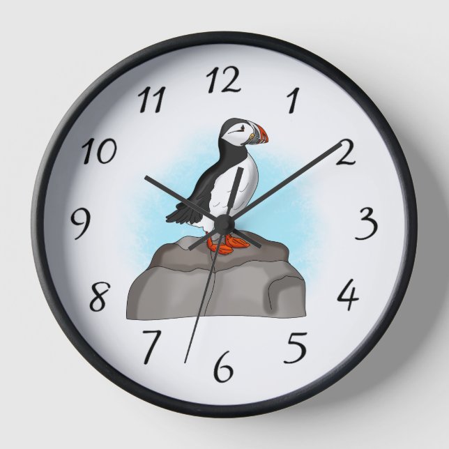 Cute Hand drawn Puffin Clock (Front)