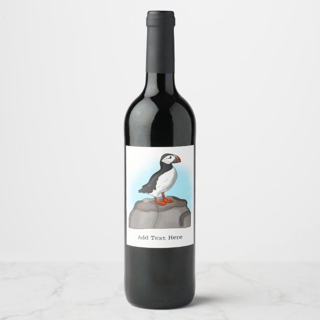 Cute Hand drawn Puffin Wine Label (Front)