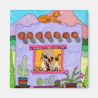 Cute Hand Drawn Purple Adobe House Cats Desert Magnet