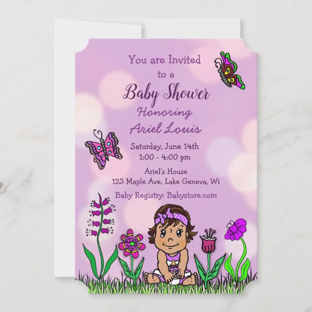 Cute Hand drawn Purple Baby Girl Baby Shower Invitation (Front)