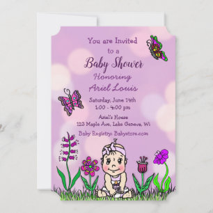 Cute Hand drawn Purple Baby Girl Baby Shower Invitation