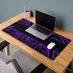 Cute Hand Drawn Purple Doodles On Black Background Desk Mat