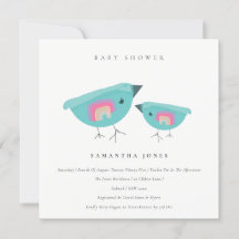 Cute Hand Drawn Rainbow Blue Birdy Baby Shower 