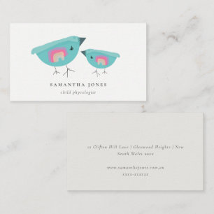 Cute Hand Drawn Rainbow Blue Birdy Mother Baby Business Card
