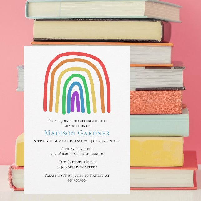 Cute Hand Drawn Rainbow High School Graduation Invitation (Creator Uploaded)