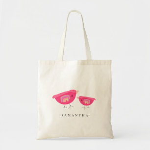 Cute Hand Drawn Rainbow Pink Birdy Mother Baby Tote Bag