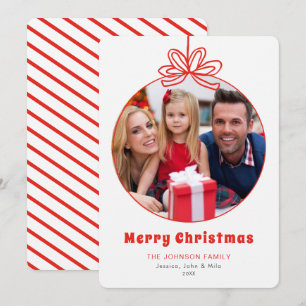Cute hand drawn Red bow Photo Christmas Holiday Card
