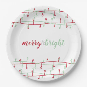 Cute Hand Drawn Red & Green Christmas Lights Paper Plate