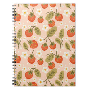 Cute Hand-drawn Red Strawberry Seamless Pattern Notebook