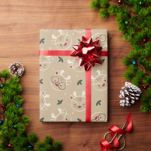 Cute Hand Drawn Reindeer Christmas Pattern Wrapping Paper