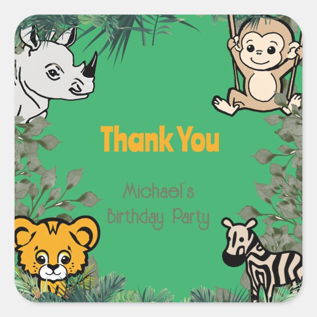 Cute Hand Drawn Safari Animals Square Sticker (Front)