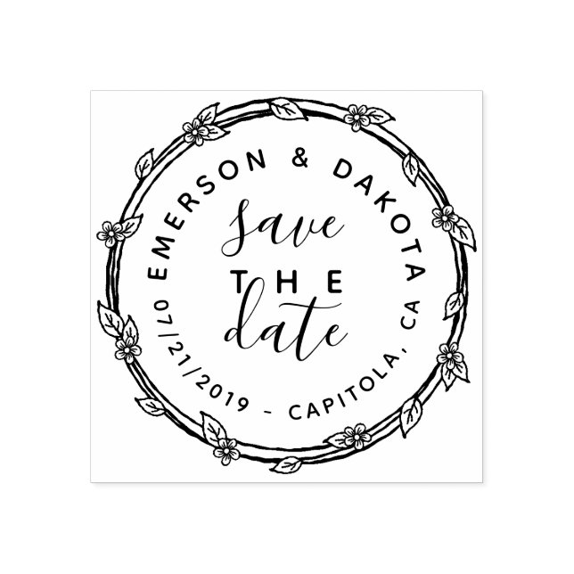 Cute Hand Drawn Save The Date Wedding Announcement Rubber Stamp (Imprint)