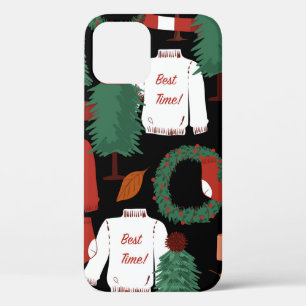 Cute hand drawn Seamless pattern with Christmas tr iPhone 12 Case