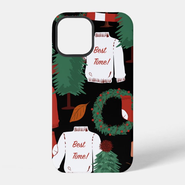 Cute hand drawn Seamless pattern with Christmas tr iPhone Case (Back)
