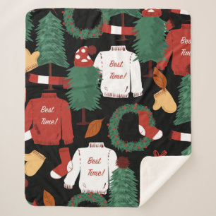Cute hand drawn Seamless pattern with Christmas tr Sherpa Blanket