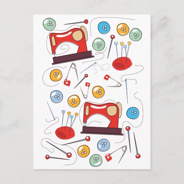 Cute hand drawn Sewing Pattern Postcard (Front)