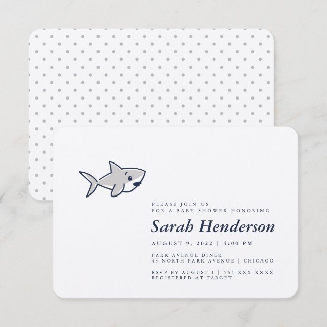 Cute Hand-Drawn Shark Baby Shower Invitation (Front/Back)