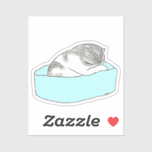 Cute Hand-Drawn Sleeping Cat Face Down in Bed