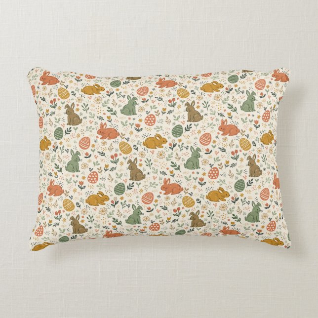 Cute Hand Drawn Spring Bunnies Accent Pillow (Front)