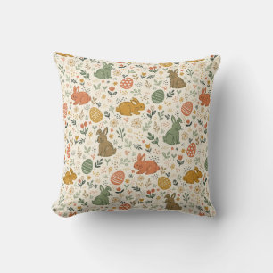 Cute Hand Drawn Spring Bunnies Throw Pillow