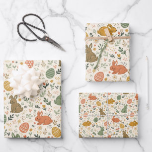 Cute Hand Drawn Spring Bunnies Wrapping Paper Set