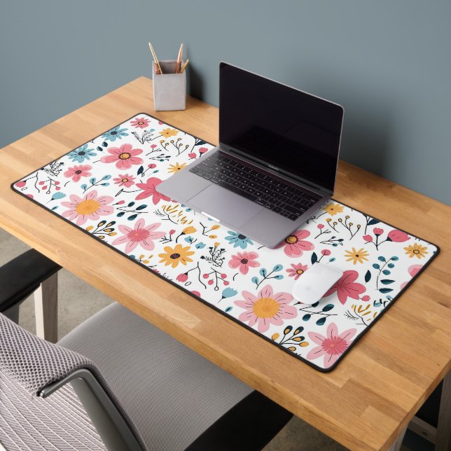 Cute Hand Drawn Spring Florals Desk Mat (Office 2)