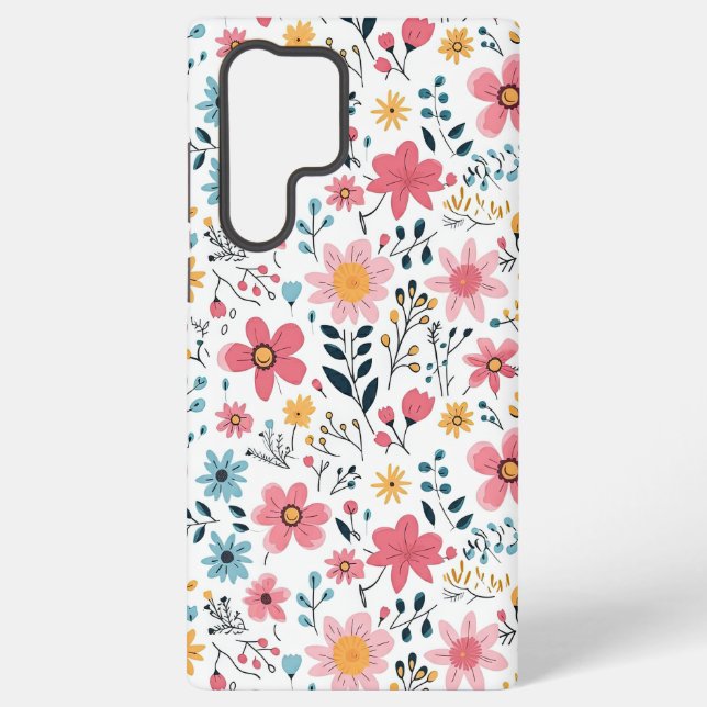 Cute Hand Drawn Spring Florals Samsung Galaxy S22 Ultra Case (Back)