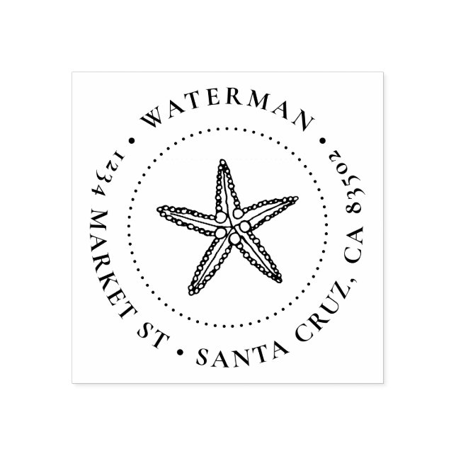 Cute Hand-drawn Starfish Family Return Address Rubber Stamp (Imprint)