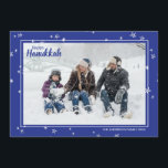 Cute Hand Drawn Stars Happy Hanukkah Family Holida Holiday Card<br><div class="desc">Stylish and cute photo cards are perfect for all your friends and family this holiday season. Customise the text "happy hanukkah" with your own greet and change the family name and the year and swap out the picture for a photo of your kids, pet, or the whole family. The design...</div>