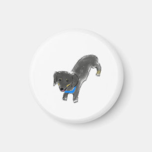 Cute Hand-Drawn Stretching Black and Tan Dachshund Magnet