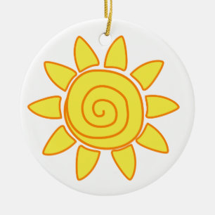 Cute Hand Drawn Sun Kids Drawing Illustration Ceramic Tree Decoration