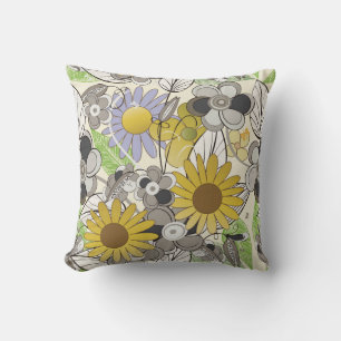 Cute Hand Drawn Sunflower and Butterfly Pattern Cushion