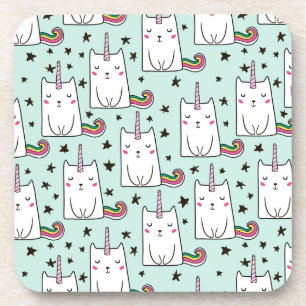 Cute Hand Drawn Unicorn Cat Pattern Coaster