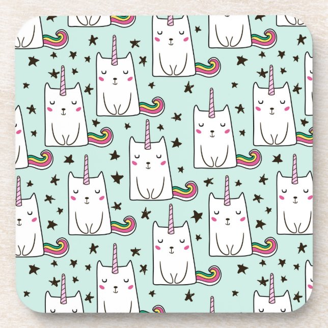 Cute Hand Drawn Unicorn Cat Pattern Coaster (Front)