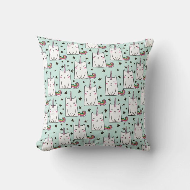 Cute Hand Drawn Unicorn Cat Pattern Cushion (Front)