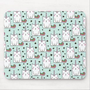 Cute Hand Drawn Unicorn Cat Pattern Mouse Mat