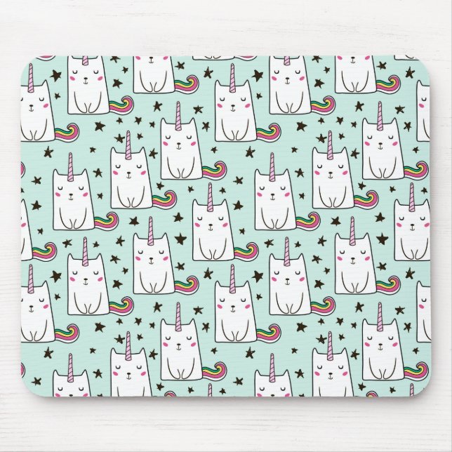 Cute Hand Drawn Unicorn Cat Pattern Mouse Mat (Front)