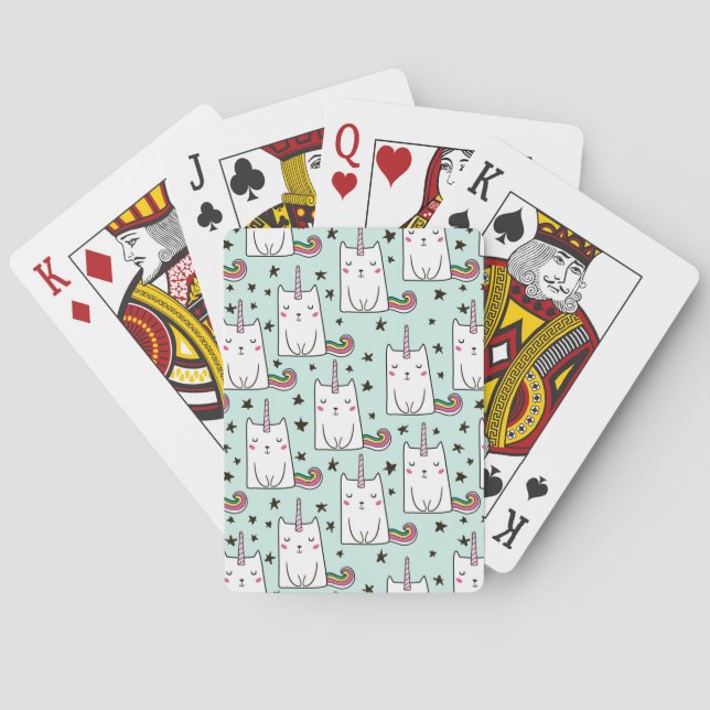 Cute Hand Drawn Unicorn Cat Pattern Playing Cards (Back)