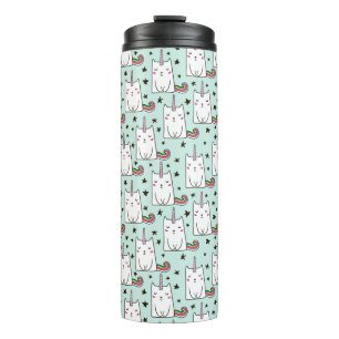 Cute Hand Drawn Unicorn Cat Pattern Thermal Tumbler