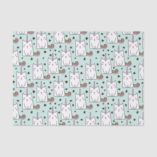 Cute Hand Drawn Unicorn Cat Pattern Tissue Paper (Front)